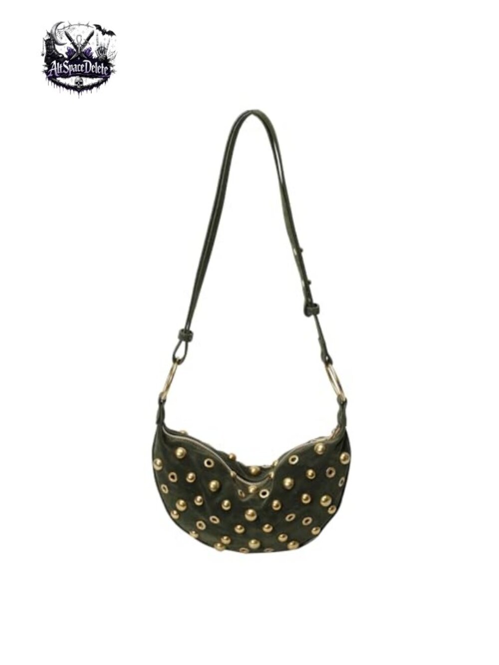 Studded Faux Suede Hobo Bag Crescent Shoulder Crossbody Purse